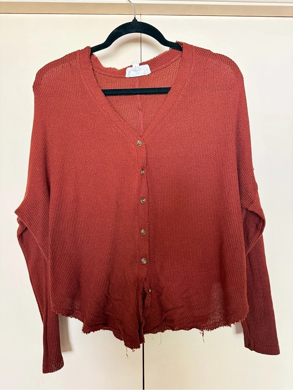 Caution V-Neck Button Front Cardigan in Red Size Small